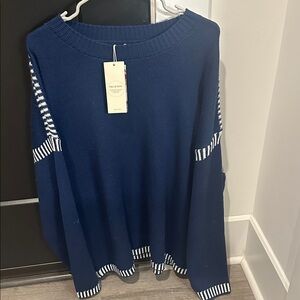 Navy Blue Striped Women's Sweater Cardigan